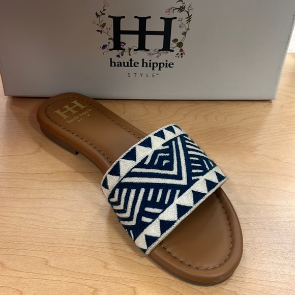 haute hippie Blue Aztec Embro Slide Sandals - Picture 2 of 10